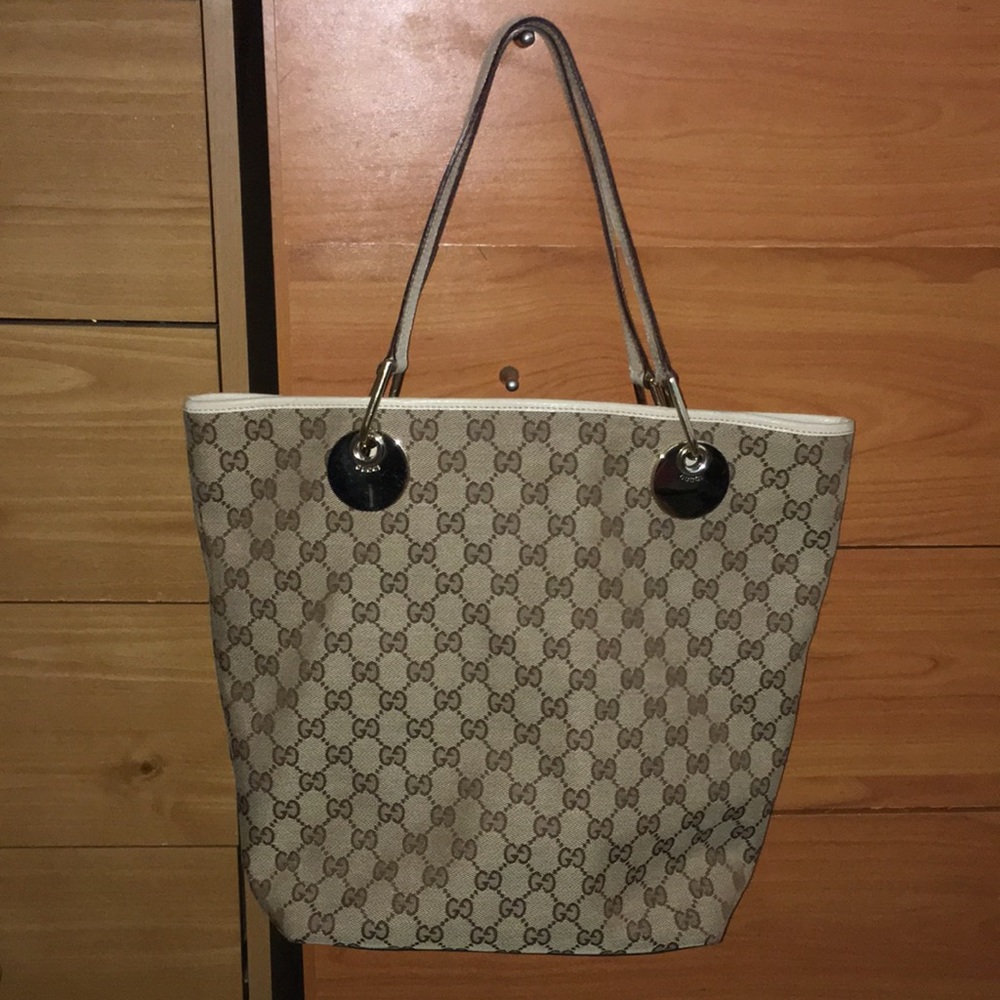 Gucci Tan tall Tote Purse with monogram